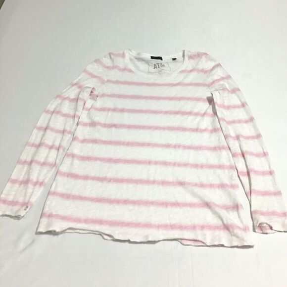 ATM Tye-Dye Pink & White Stripe Distressed T-Shirt - Picture 5 of 11